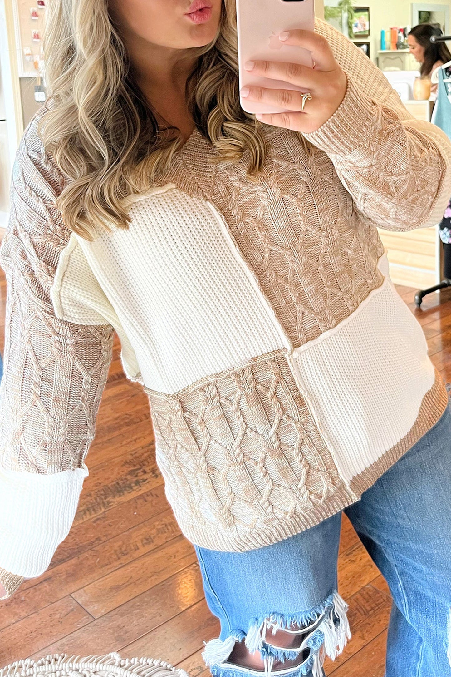 Cozy in Cream Color Block Sweater