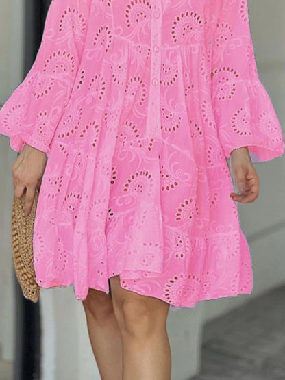 Full Size Eyelet Ruffled Hem Tiered Dress Plus Size - Bayou Curves