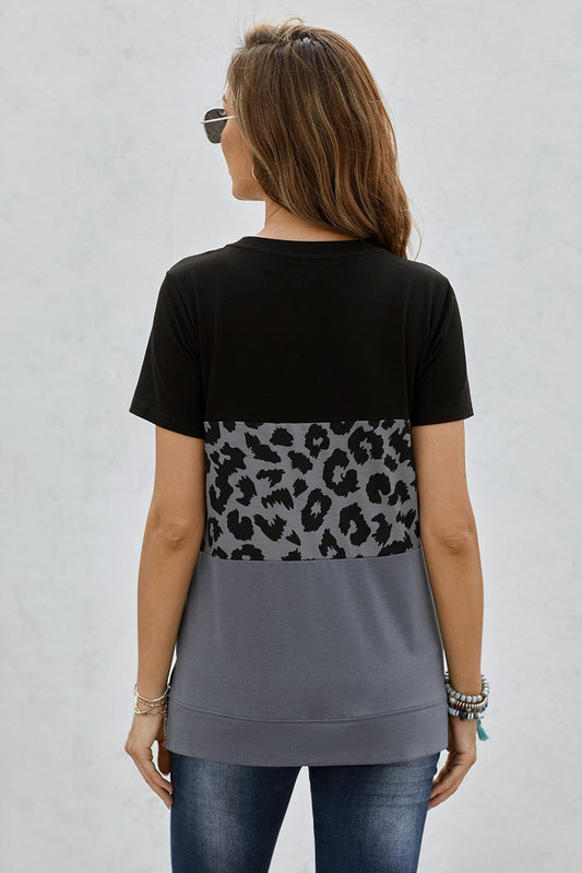 Leopard Print Color Block Short Sleeve T-Shirt - Bayou Curves