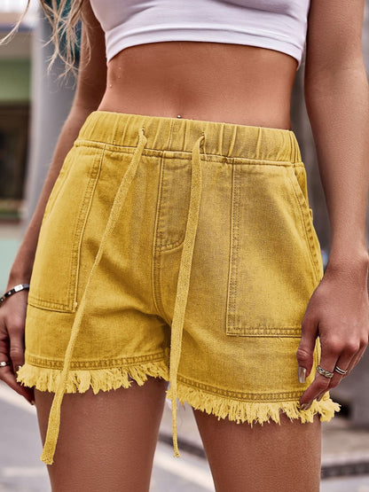 Drawstring Raw Hem Denim Shorts - Bayou Curves