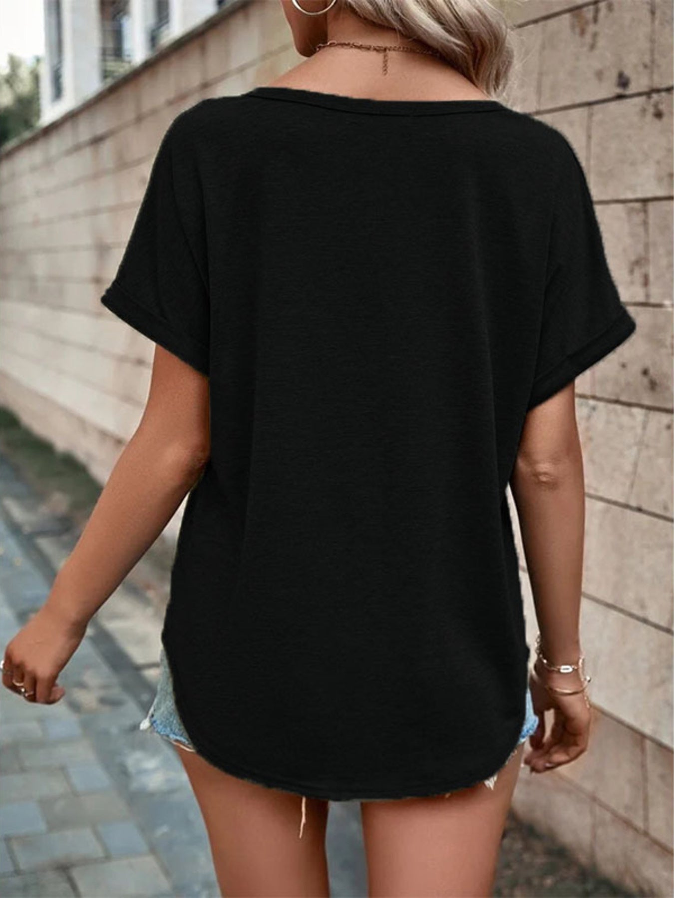 Full Size Decor Button Short Sleeve T-Shirt Plus Size - Bayou Curves