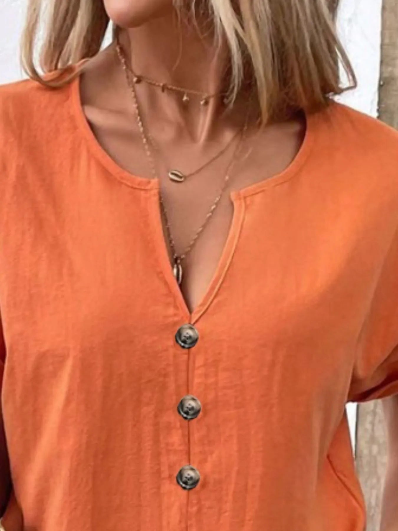 Full Size Notched Short Sleeve Top Plus Size - Bayou Curves