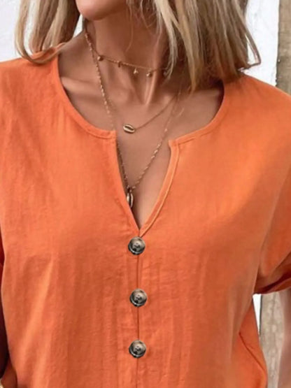 Full Size Notched Short Sleeve Top Plus Size - Bayou Curves