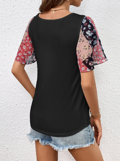 Ivy Lane Printed Puff Sleeve Round Neck Tee - Bayou Curves