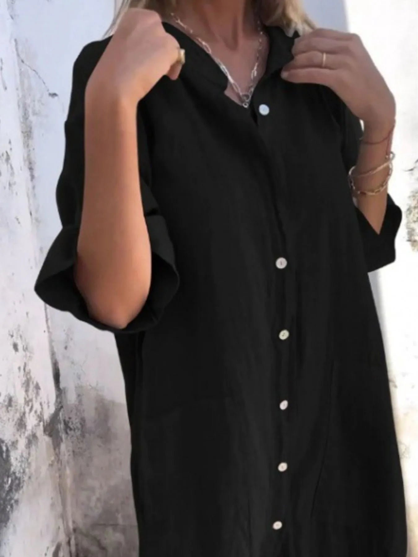 Full Size Casual Linen Button-Down Shirt Dress Plus Size - Bayou Curves