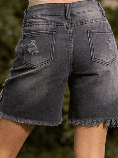 Full Size Ripped Frayed Hem Denim Shorts Plus Size - Bayou Curves