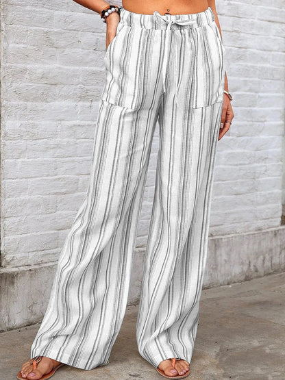 Full Size Striped Wide Leg Pants Plus Size - Bayou Curves