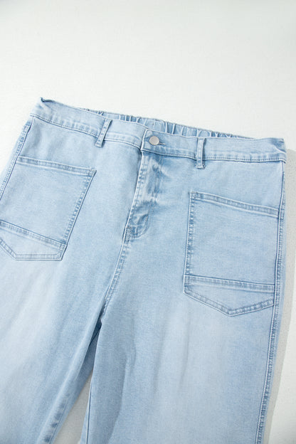 Plus Size Beau Blue Seam Detail Patch Pocket Raw Cut Shift Jeans
