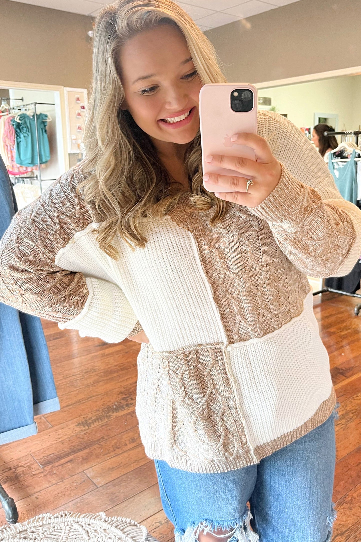 Cozy in Cream Color Block Sweater