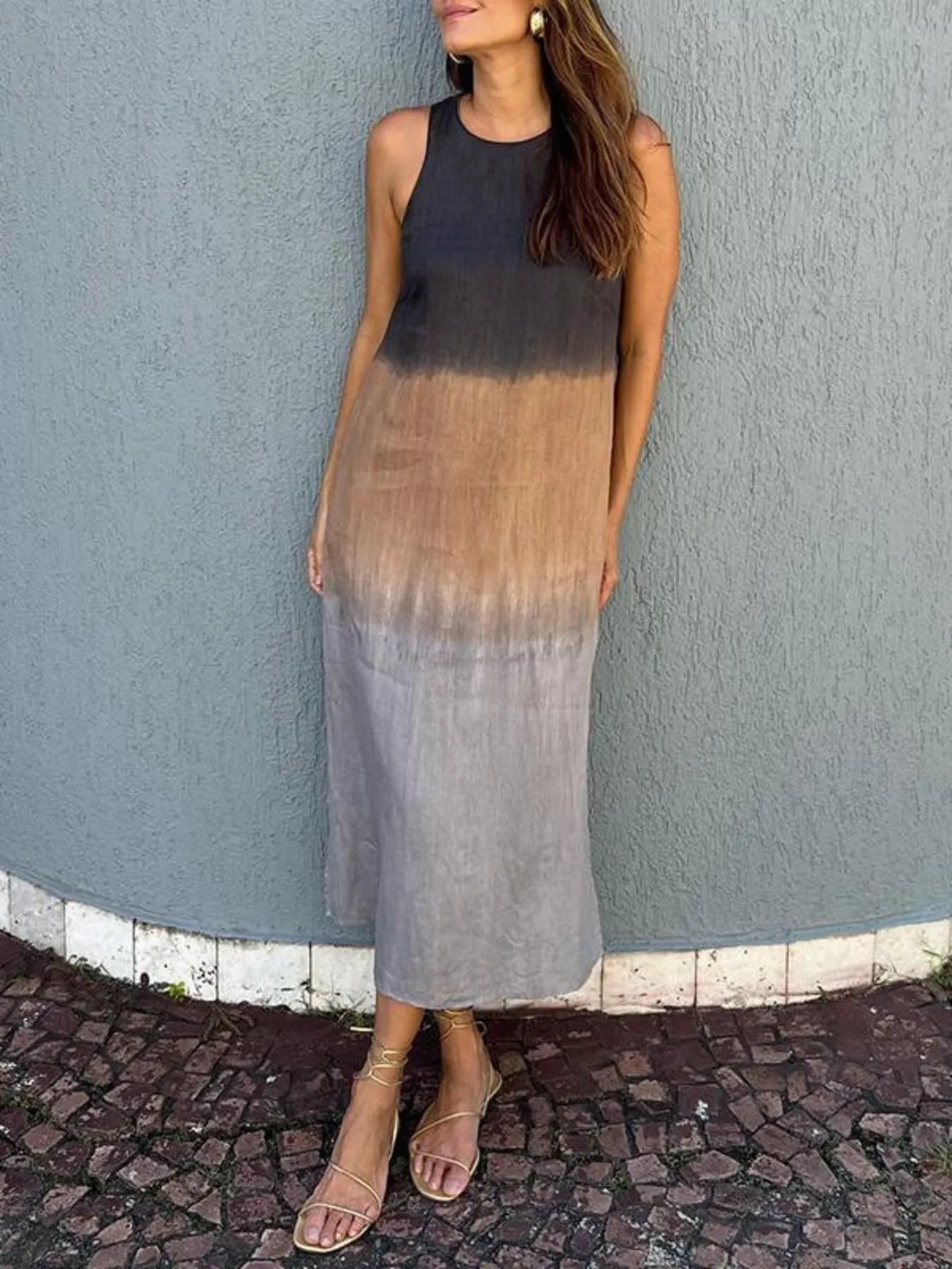Full Size Sleeveless Gradient Tank Midi Dress Plus Size - Bayou Curves