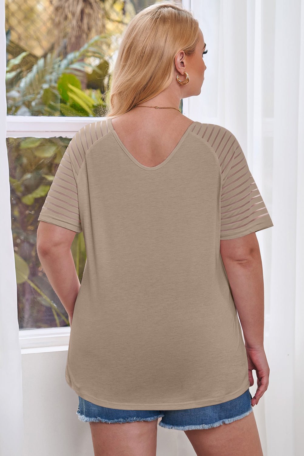 Plus Size Khaki Striped Raglan Sleeve Tee - Bayou Curves