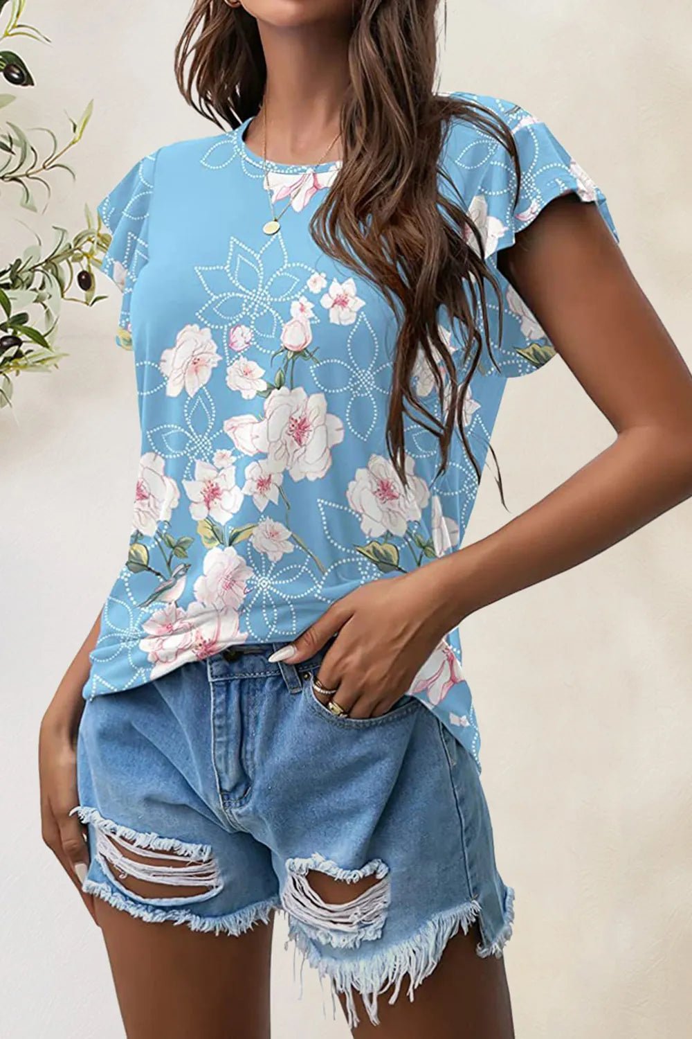 Printed Round Neck Short Sleeve T-Shirt - Bayou Curves
