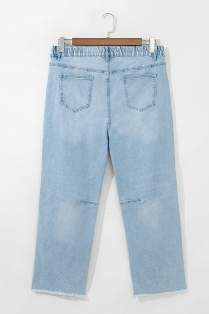 Plus Size Beau Blue Seam Detail Patch Pocket Raw Cut Shift Jeans