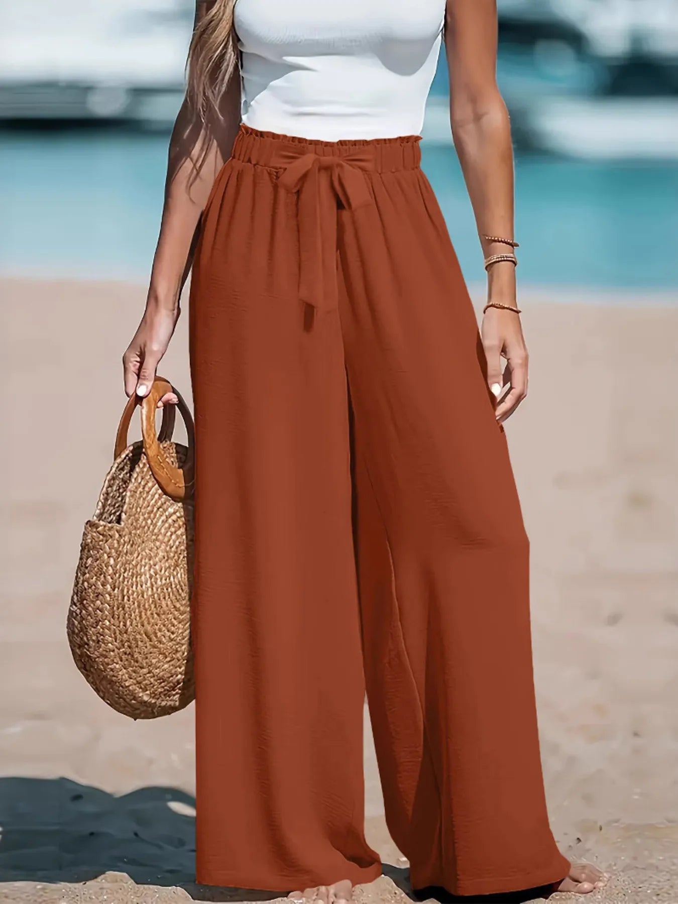 Full Size Drawstring Waist Wide Leg Pants Plus Size - Bayou Curves