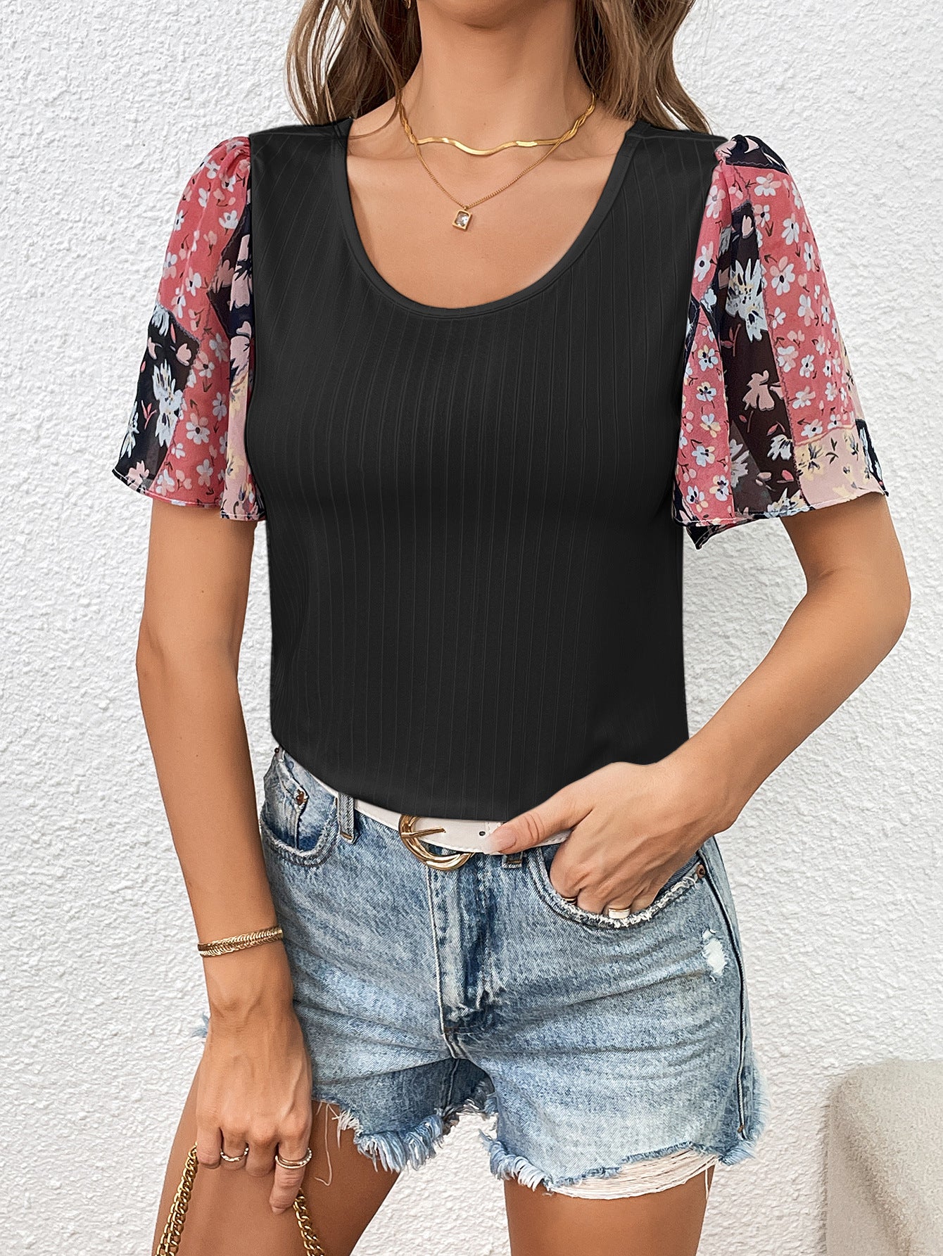 Ivy Lane Printed Puff Sleeve Round Neck Tee - Bayou Curves