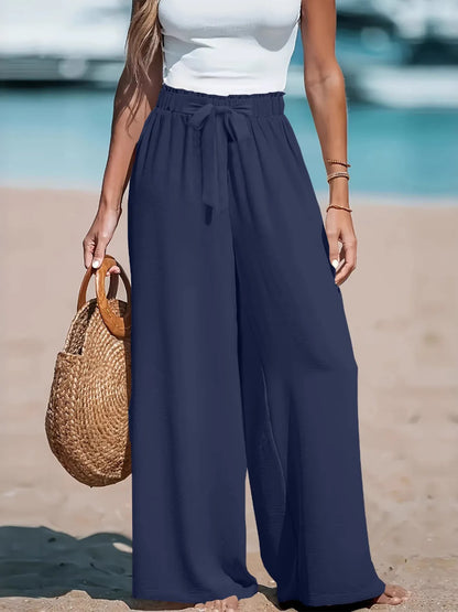 Full Size Drawstring Waist Wide Leg Pants Plus Size - Bayou Curves