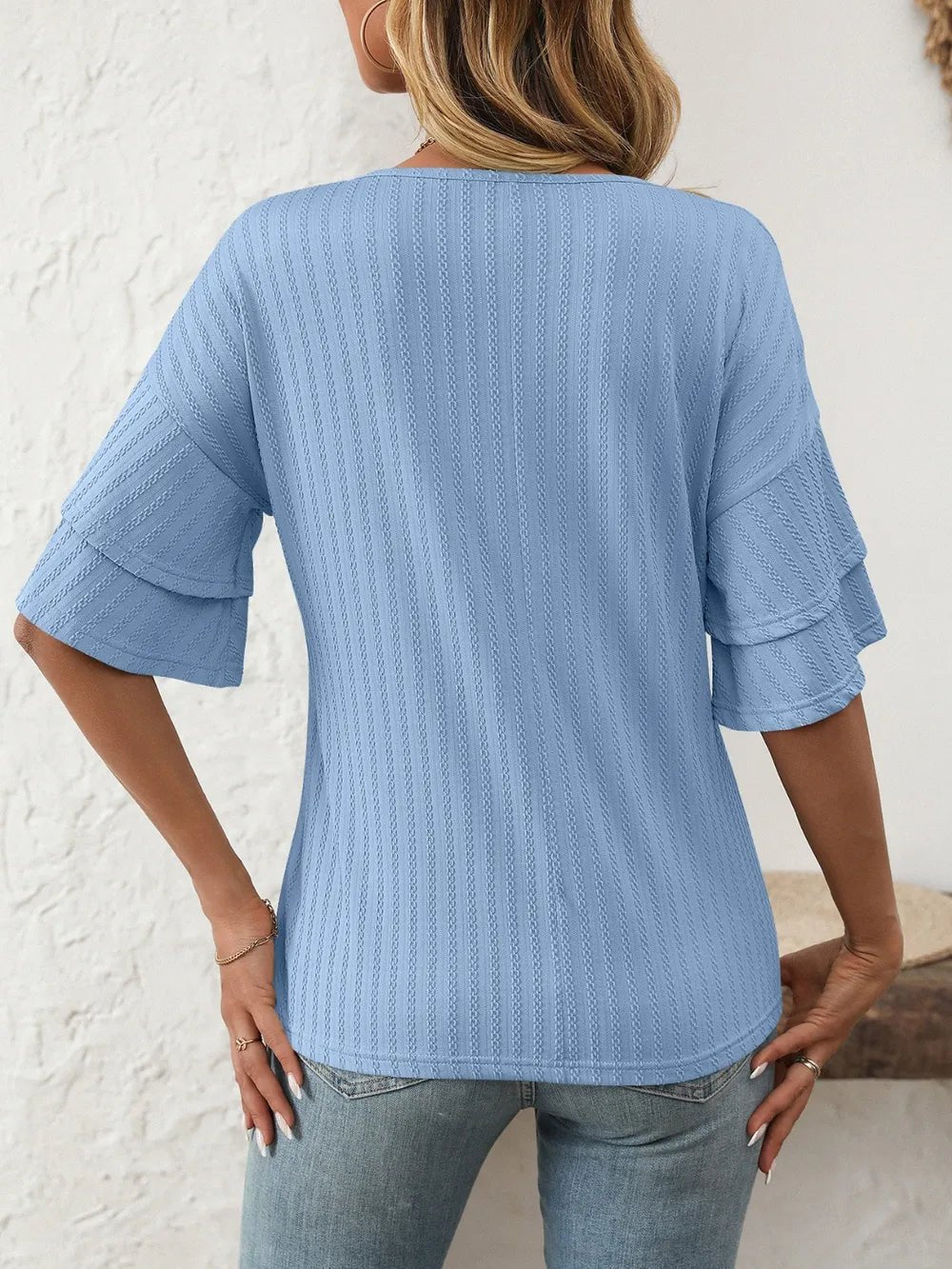 Mandy V-Neck Ruffle Half Sleeve Top - Bayou Curves