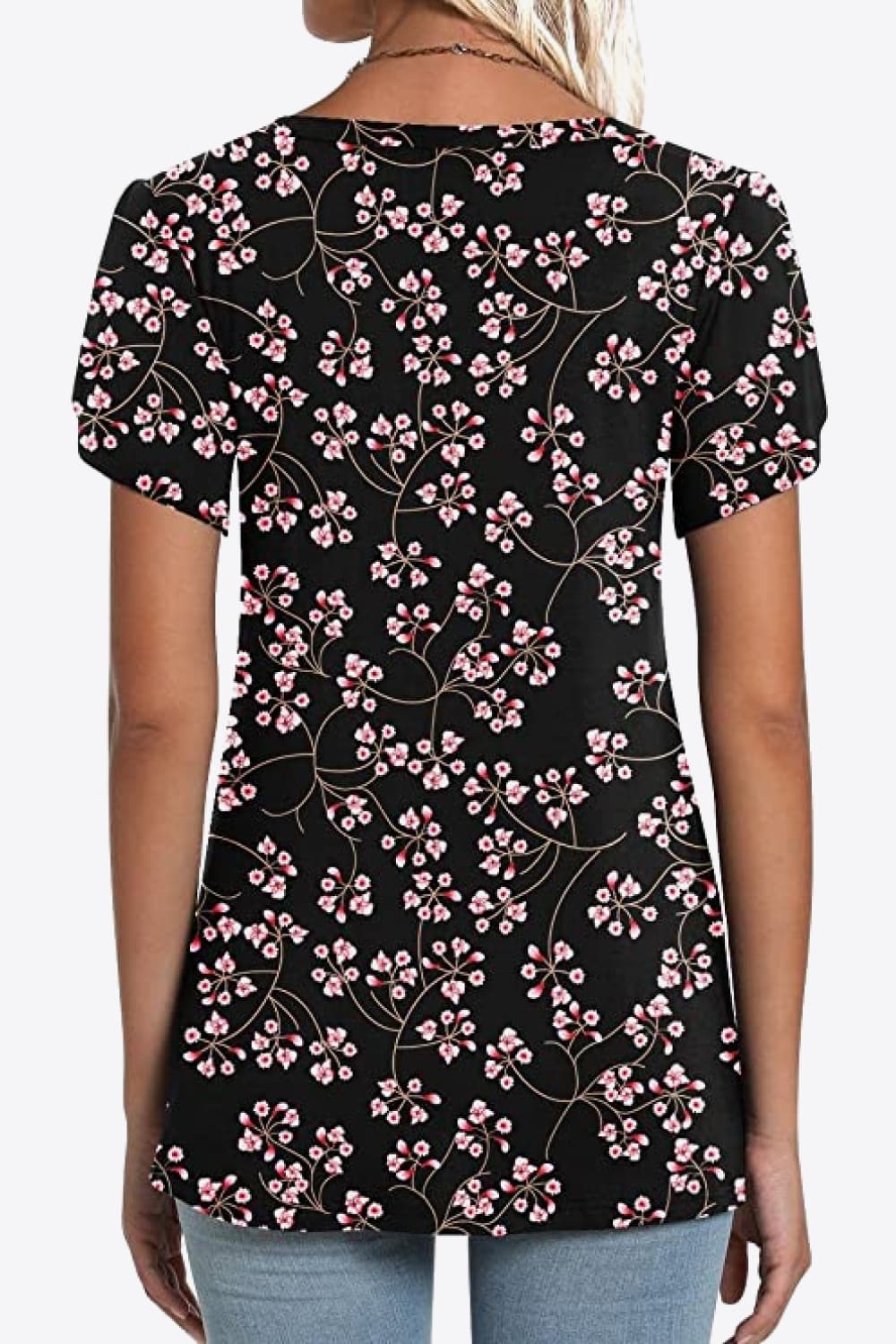 Printed Petal Sleeve V-Neck Blouse - Bayou Curves