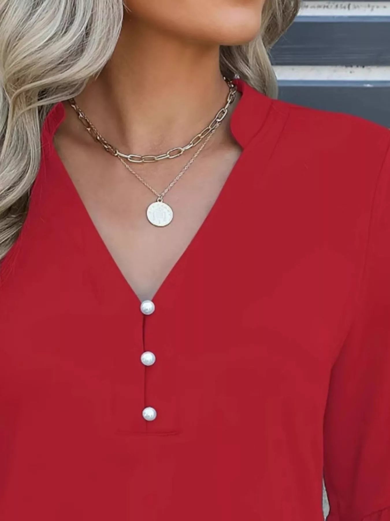 Full Size Notched Flounce Sleeve Blouse Plus Size - Bayou Curves