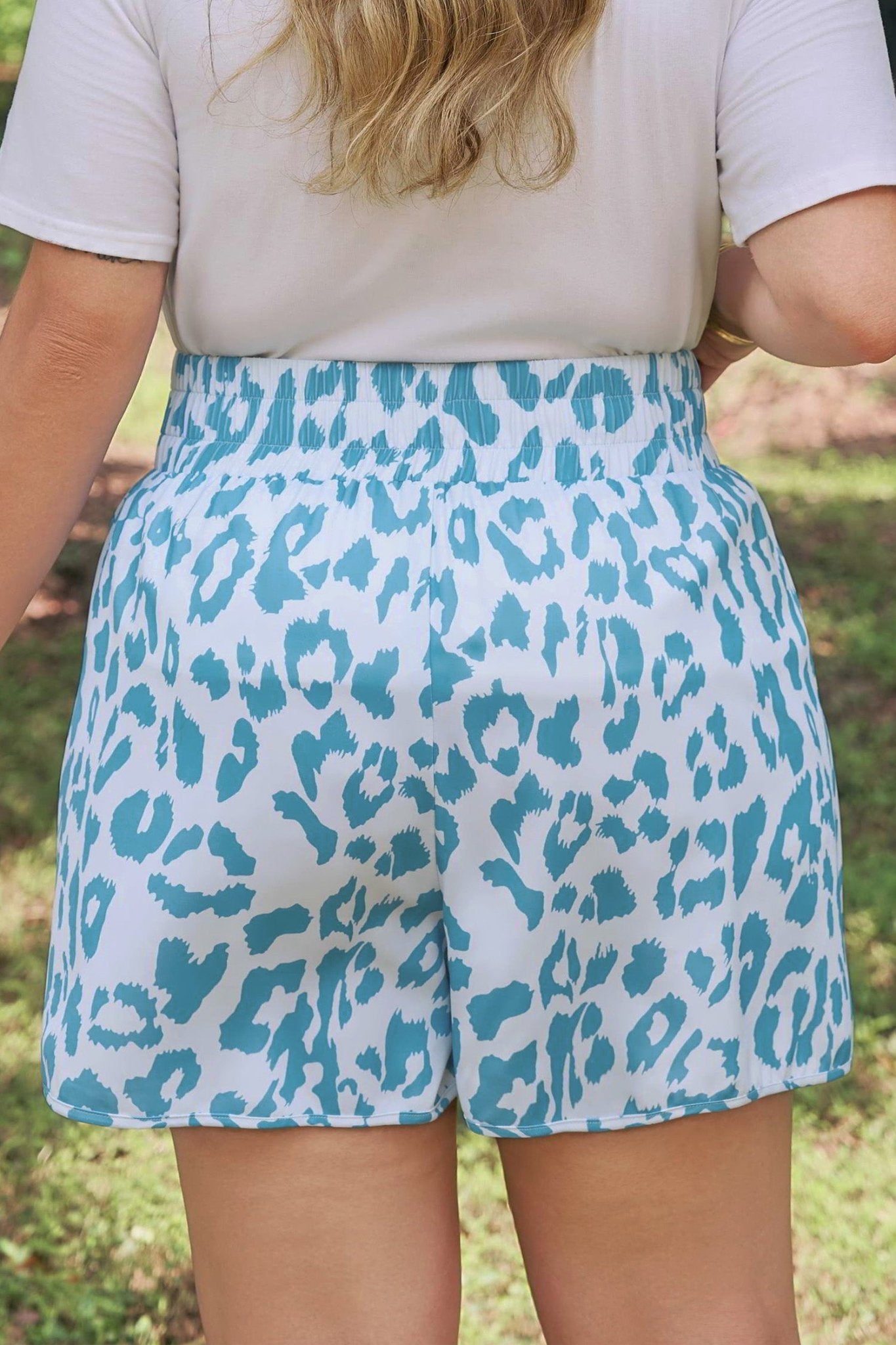 Plus Size Beau Blue Leopard Elastic Waist Shorts - Bayou Curves