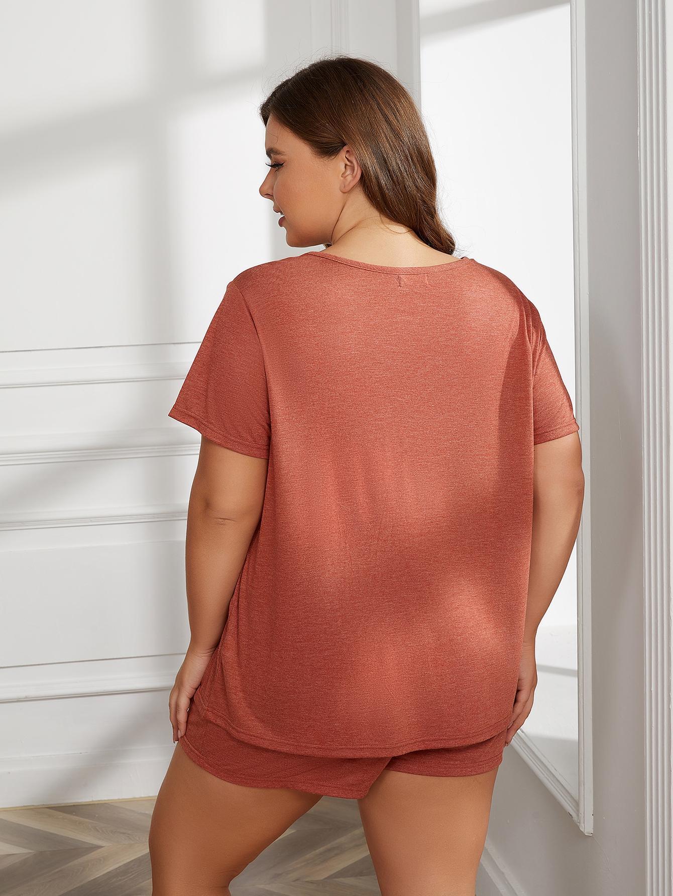 Plus Size Round Neck Short Sleeve Two-Piece Loungewear Set - Bayou Curves