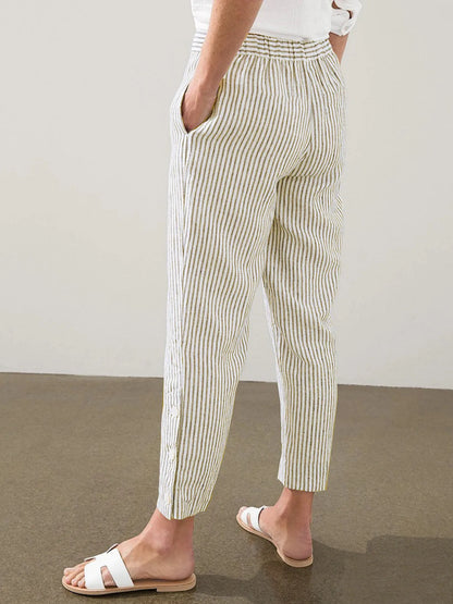 Full Size Striped Side Button Detail Pants Plus Size - Bayou Curves