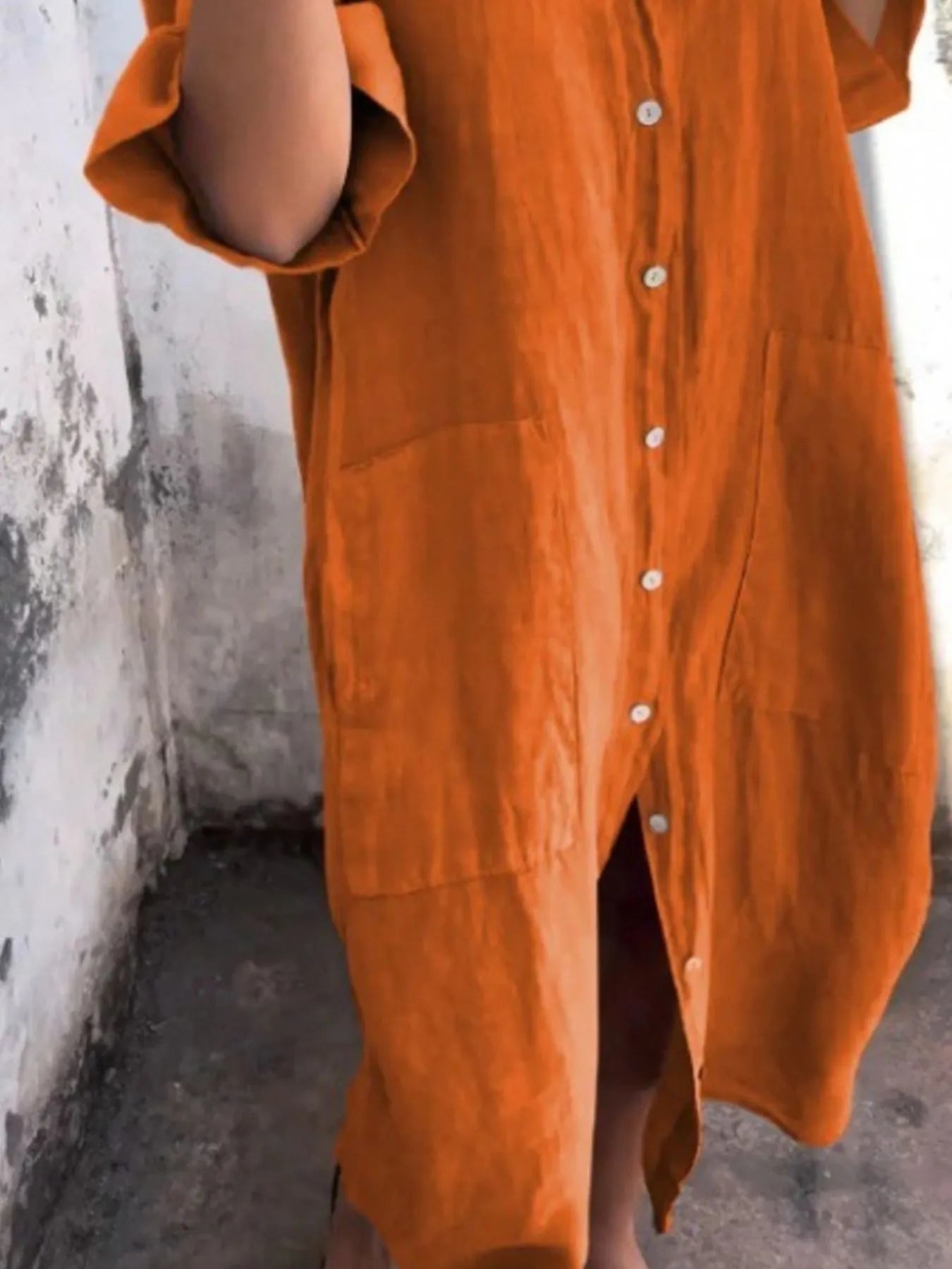 Full Size Casual Linen Button-Down Shirt Dress Plus Size - Bayou Curves