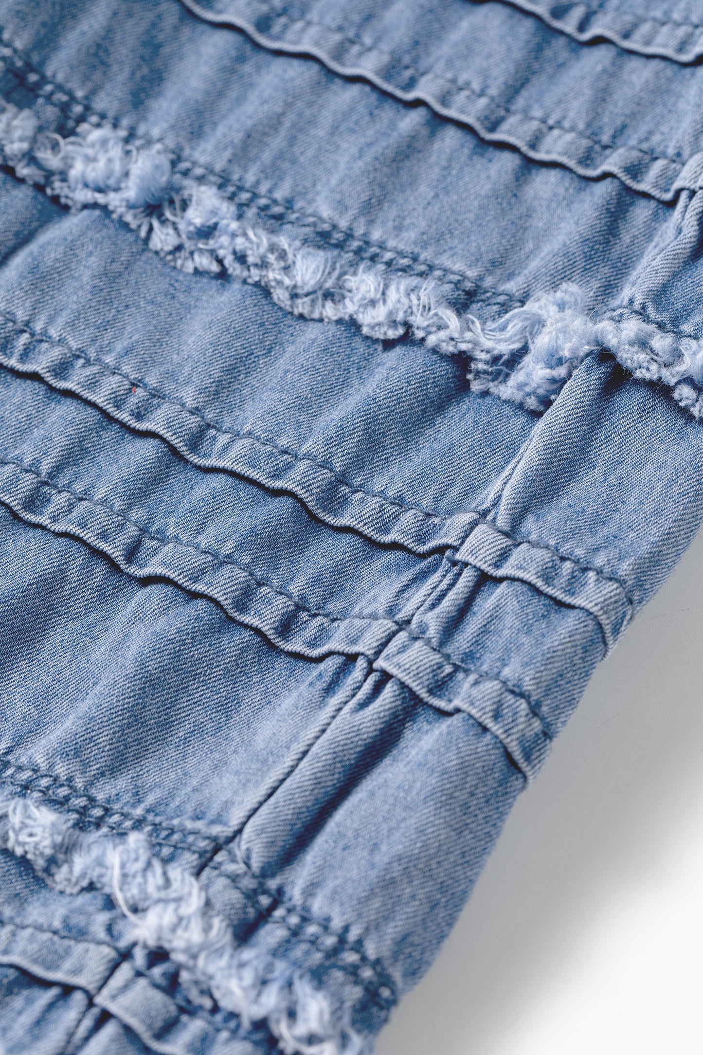 Plus Size Dusk Blue Tiered Raw Edge Ruffled Wide Leg Denim Pants