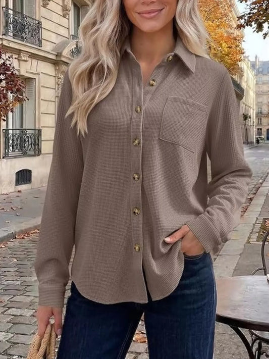 Layer It Up Waffle Knit Button-Down - Bayou Curves