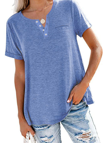 Full Size Casual Button-Front Pocket T-Shirt Plus Size - Bayou Curves