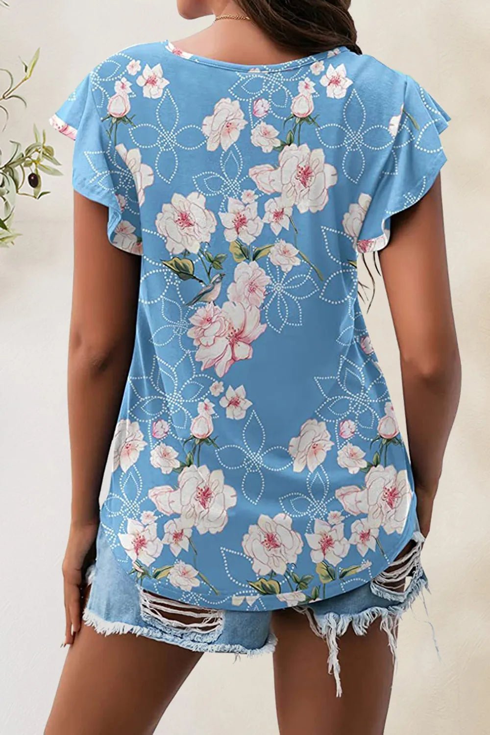 Printed Round Neck Short Sleeve T-Shirt - Bayou Curves