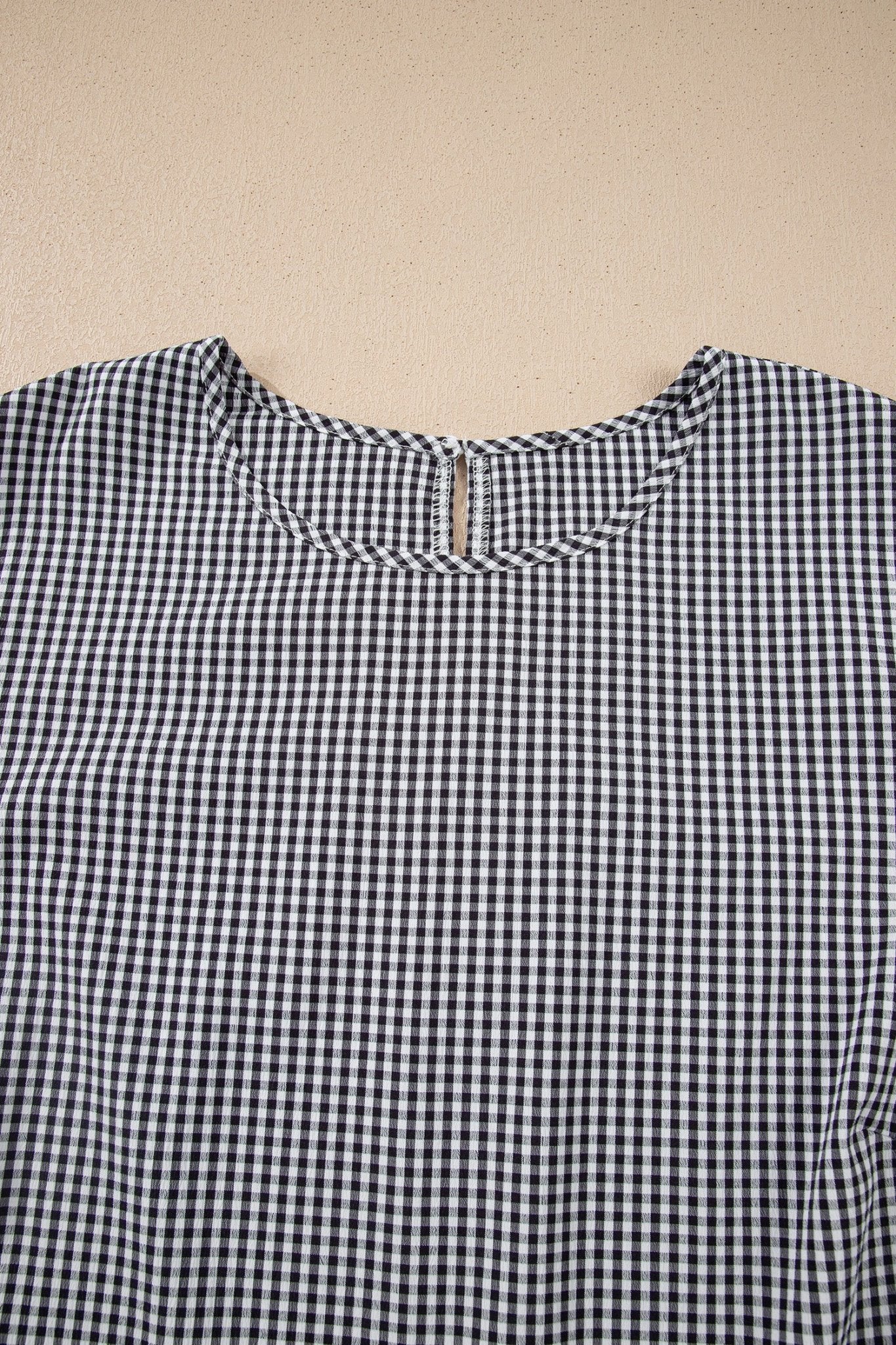Plus Size Black Plaid Bow Decor Bell Sleeve Round Neck - Bayou Curves