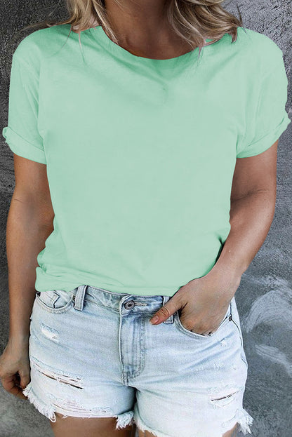 Plus Size Round Neck Rolled Sleeve T-shirt
