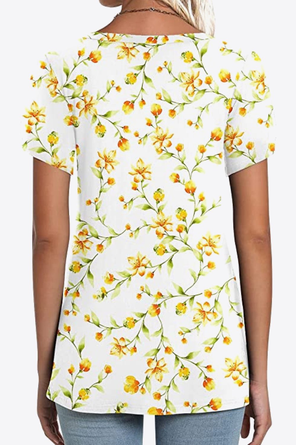 Printed Petal Sleeve V-Neck Blouse - Bayou Curves