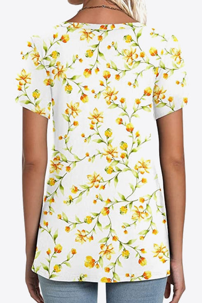 Printed Petal Sleeve V-Neck Blouse - Bayou Curves
