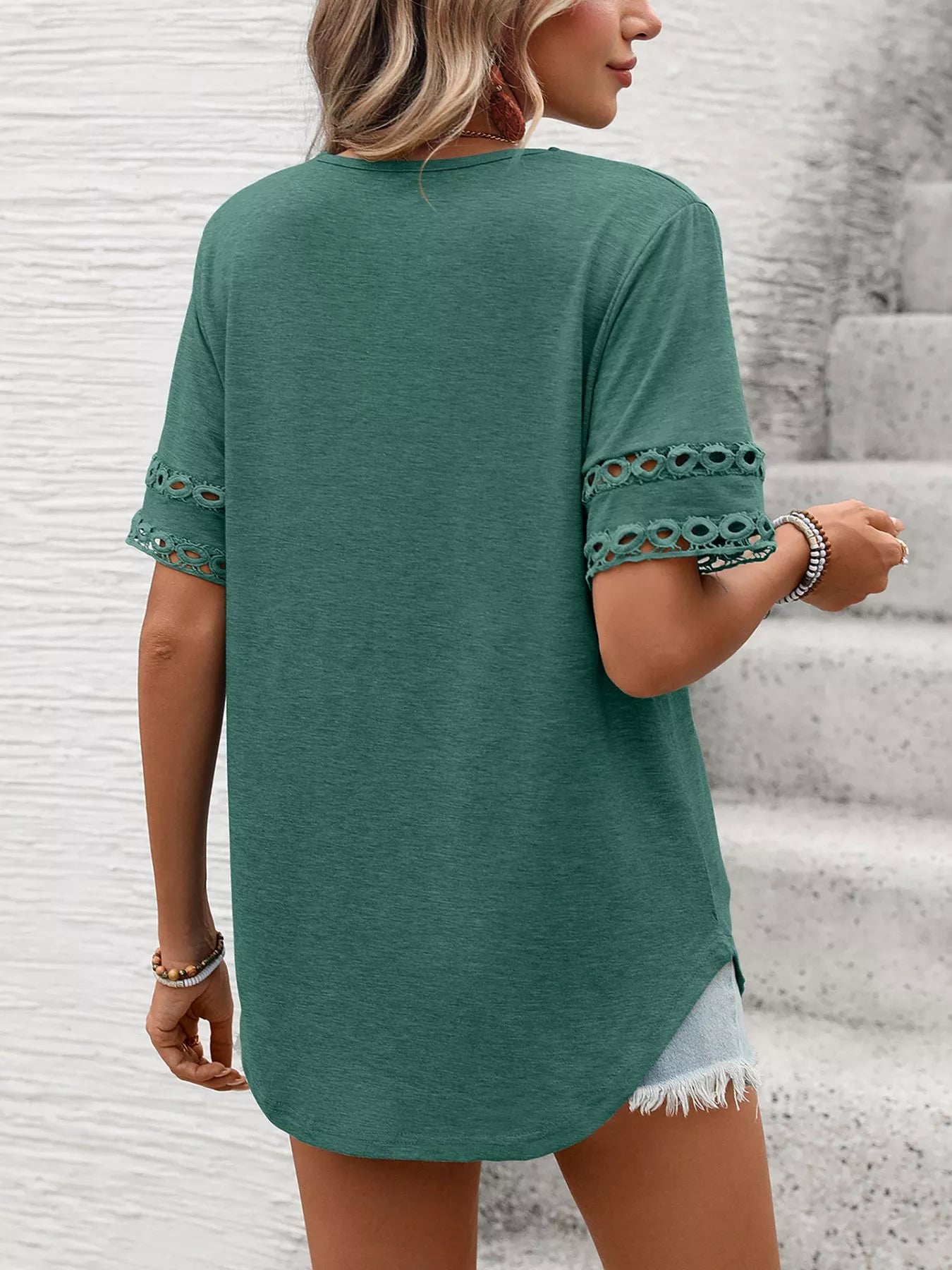 V-Neck Hollow-Out Sleeve T-Shirt - Bayou Curves