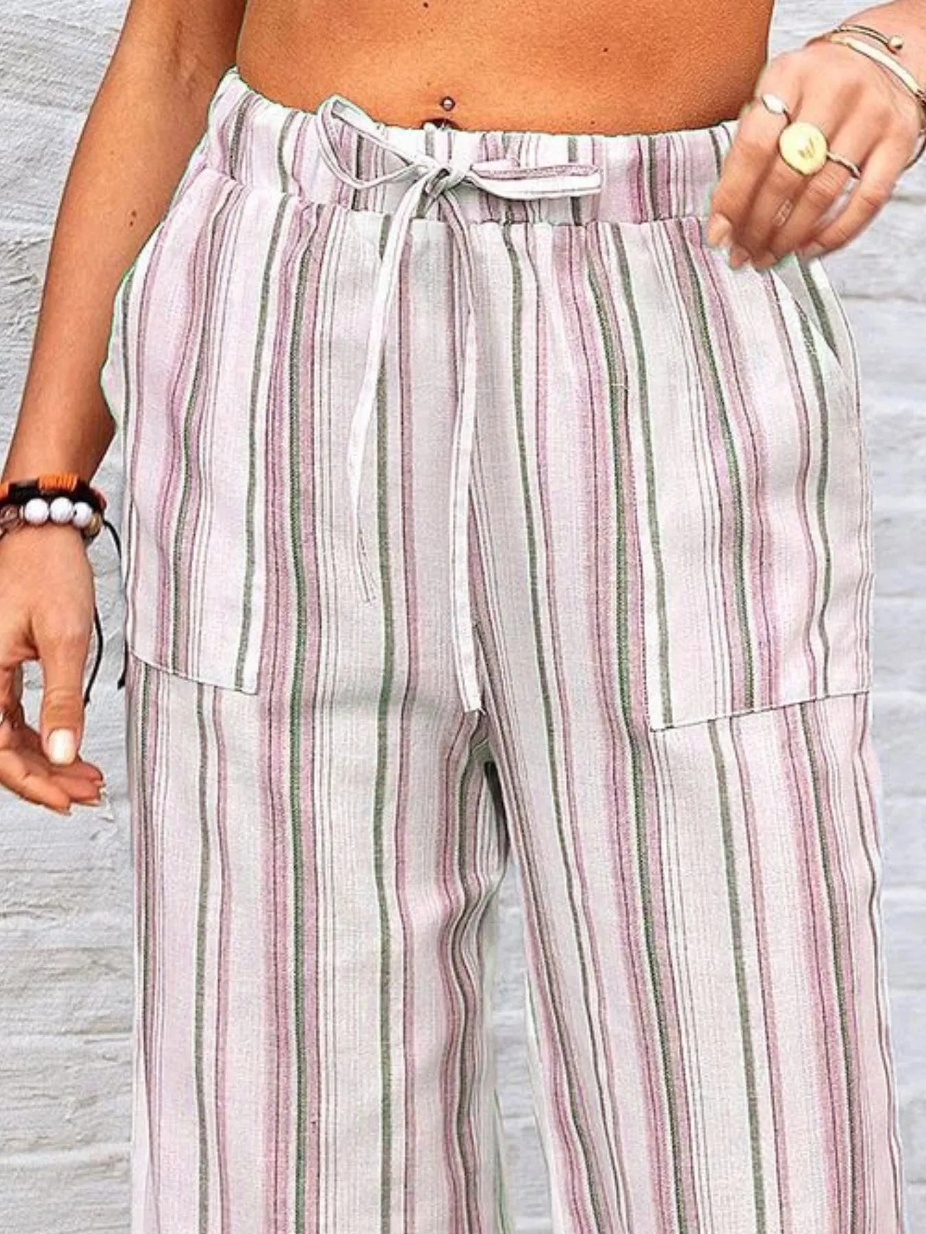 Full Size Striped Wide Leg Pants Plus Size - Bayou Curves