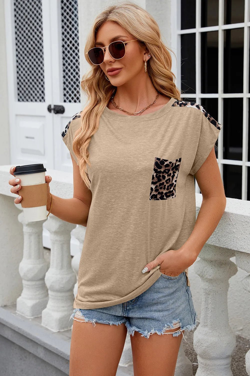 Leopard Round Neck Cap Sleeve T-Shirt - Bayou Curves
