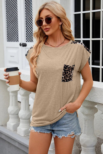 Leopard Round Neck Cap Sleeve T-Shirt - Bayou Curves