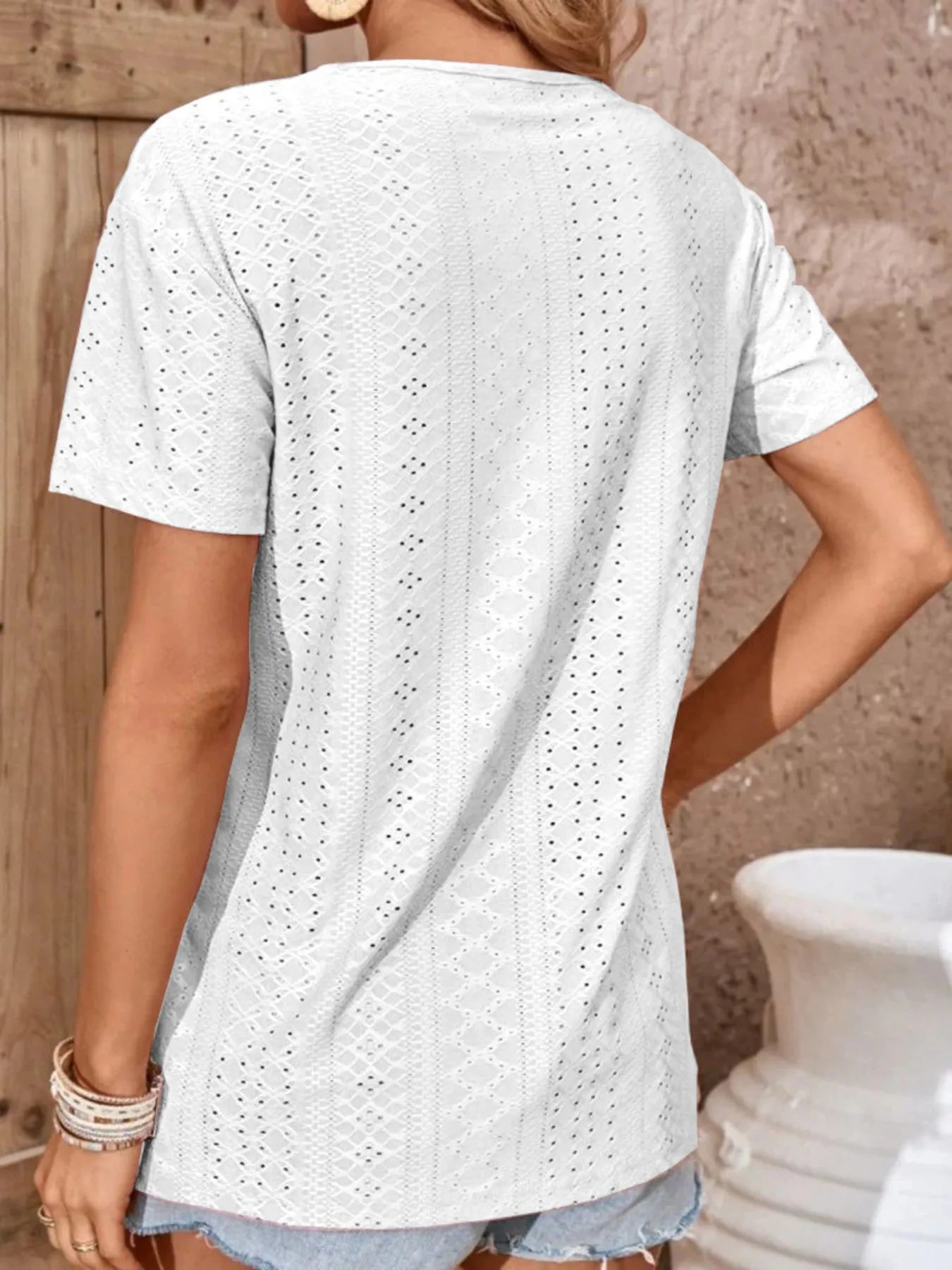 Eyelet Crisscross Short Sleeve T-Shirt - Bayou Curves
