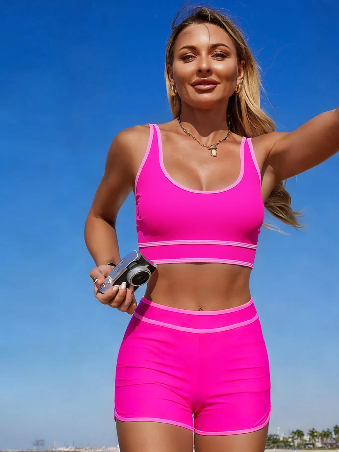 Contrast Trim Scoop Neck Swim Set - Bayou Curves