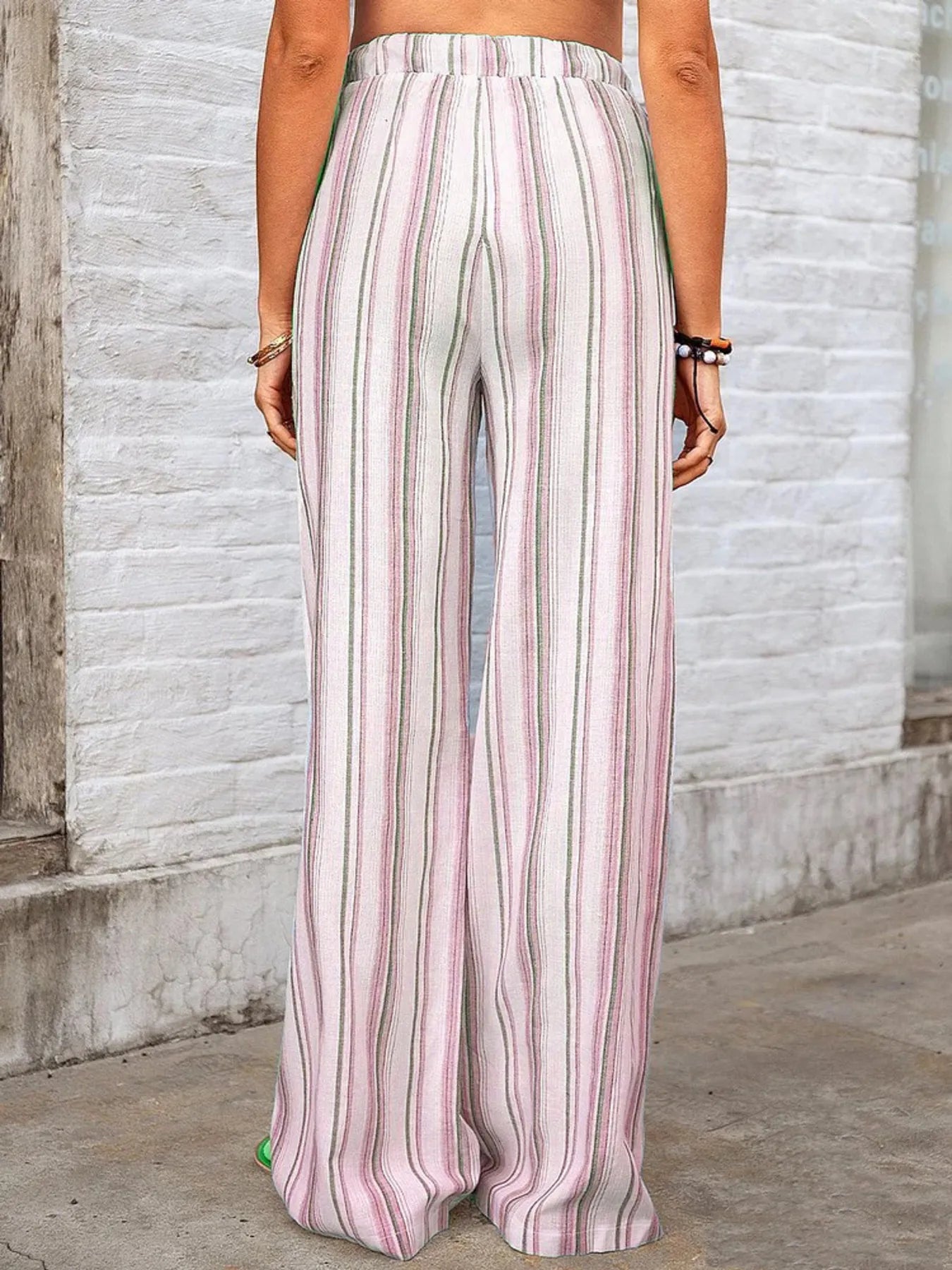 Full Size Striped Wide Leg Pants Plus Size - Bayou Curves