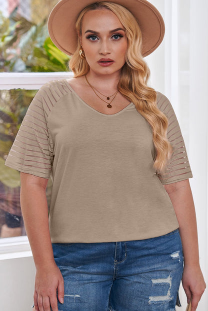 Plus Size Khaki Striped Raglan Sleeve Tee - Bayou Curves