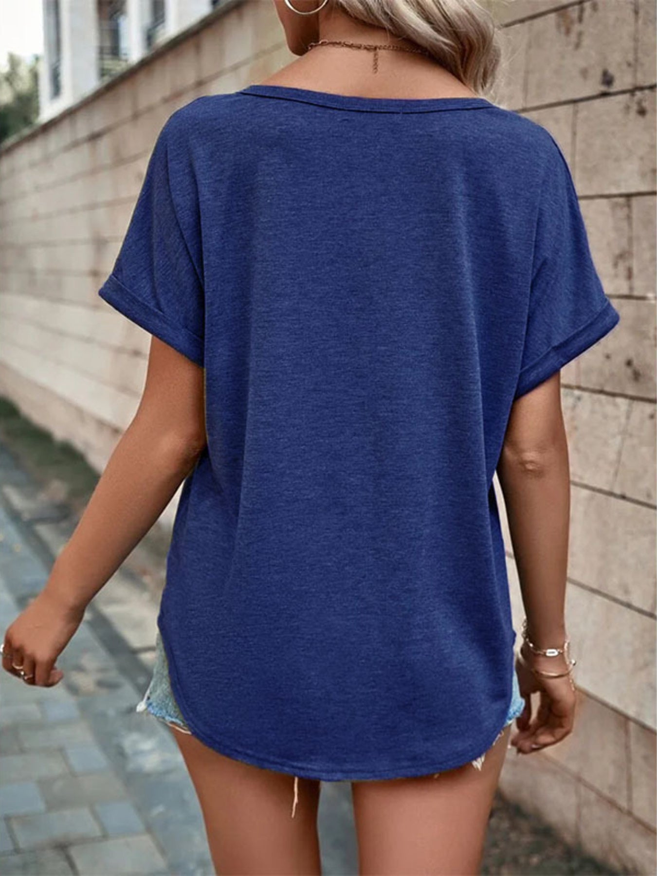 Full Size Decor Button Short Sleeve T-Shirt Plus Size - Bayou Curves