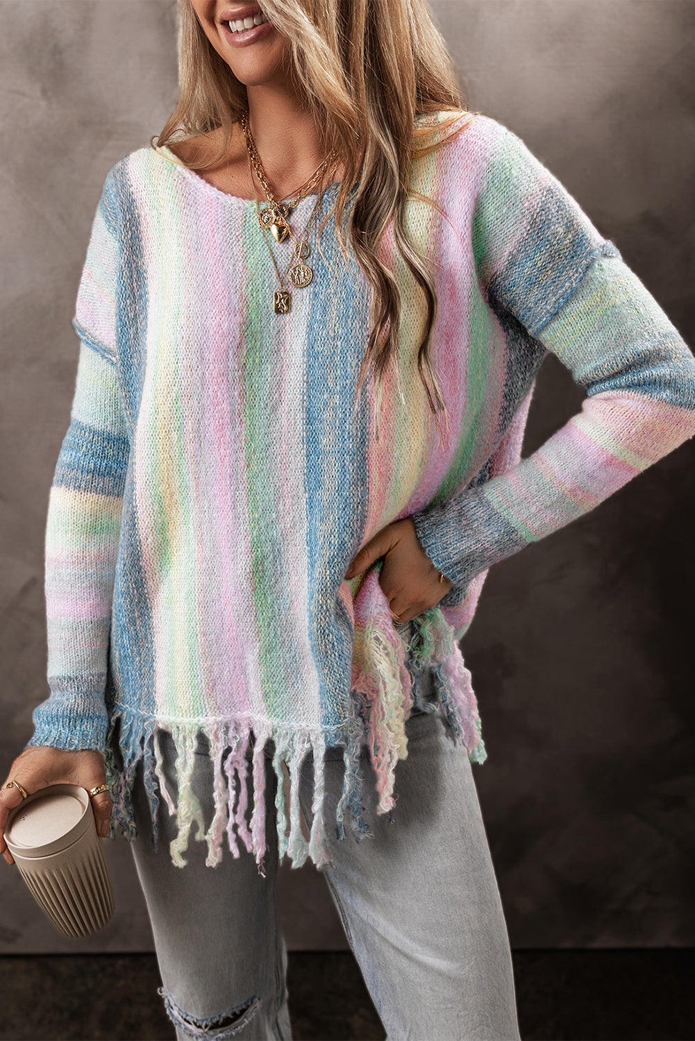 Pastel Daydream Fringe Tunic Sweater