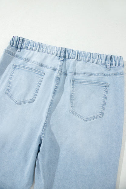 Plus Size Beau Blue Seam Detail Patch Pocket Raw Cut Shift Jeans