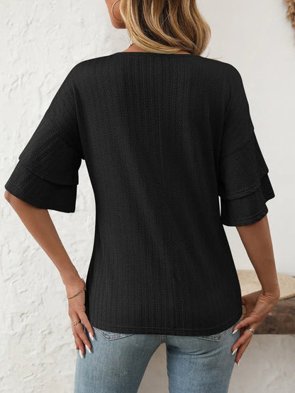 Mandy V-Neck Ruffle Half Sleeve Top - Bayou Curves