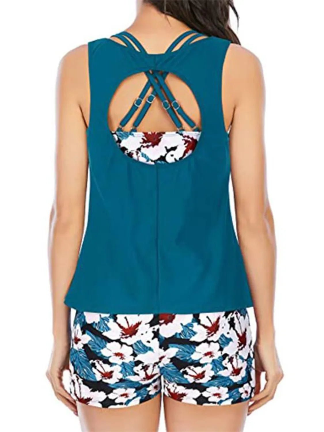 Cutout Printed Round Neck Three-Piece Swim Set - Bayou Curves