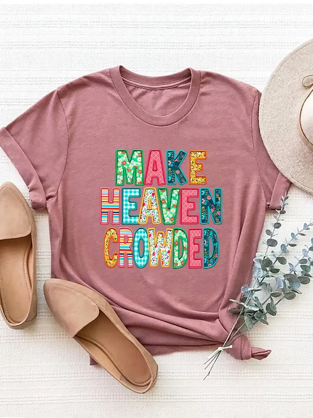 Letter Round Neck Short Sleeve T-Shirt - Bayou Curves