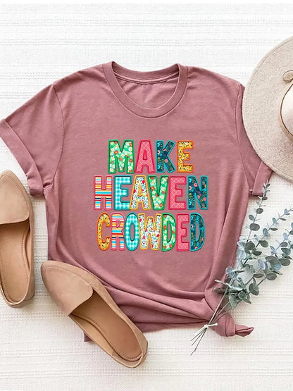 Letter Round Neck Short Sleeve T-Shirt - Bayou Curves